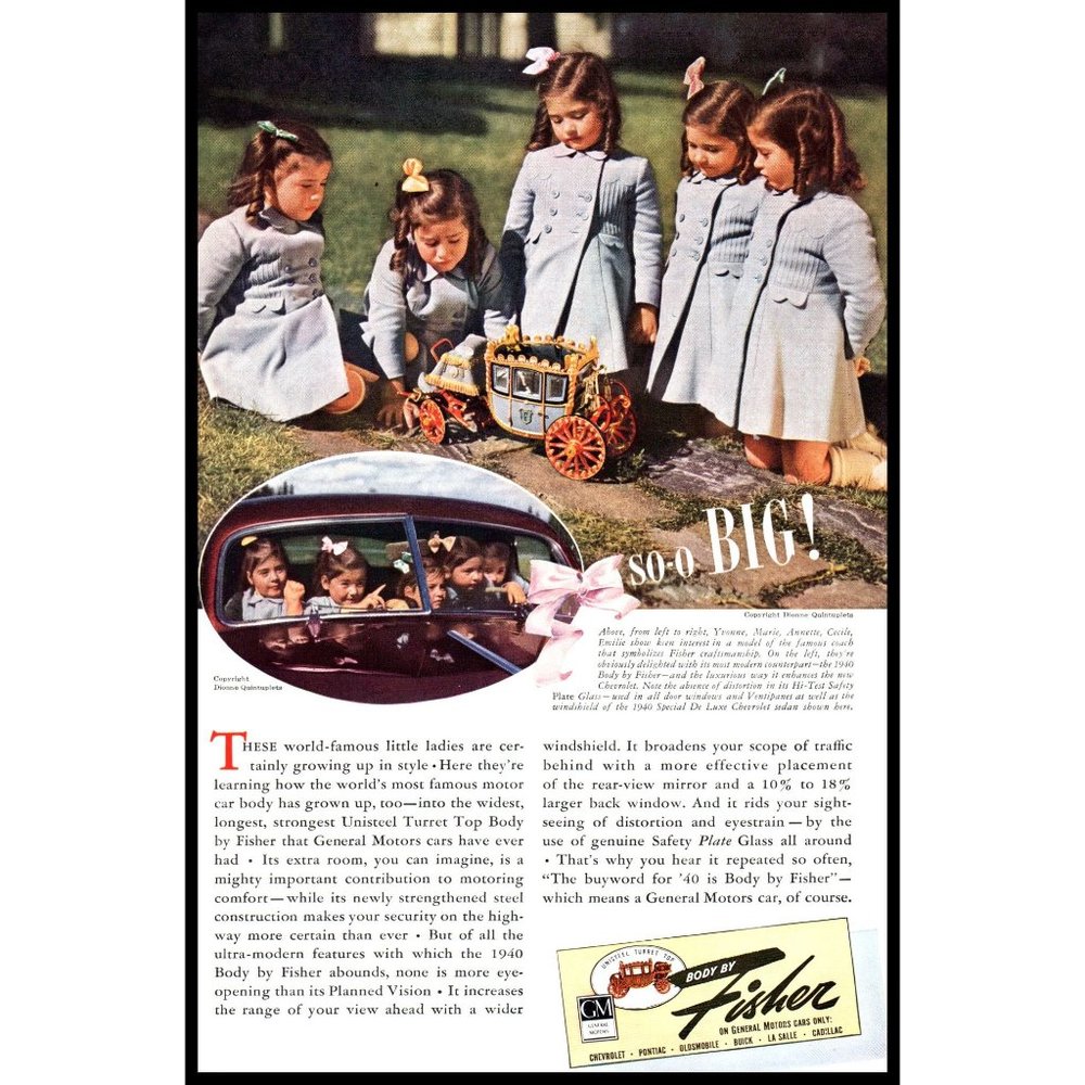 1940 GM General Motors Body by Fisher Vintage Print Ad Little Girl Doll Carriage